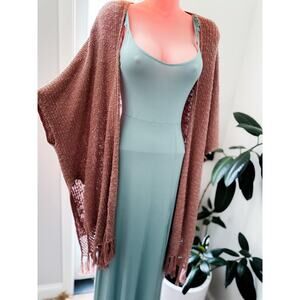 Mauve Twilight by the Firelight drapey Knit slouchy fringe cardigan Sweater S/M